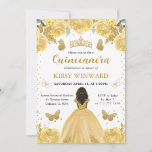Invitación Vestido Amarillo Princesa Quinceañera de Piel Oscu