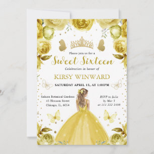 Invitación Vestido Amarillo Princesa Rubia Dulces 16