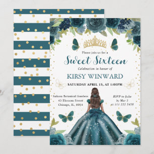Invitación Vestido Aqua Oscuro Princesa De Piel Oscura Dulces