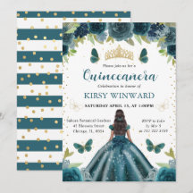 Vestido Aqua Oscuro Princesa de Piel Oscura Quince