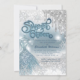 Invitación Vestido azul adorable purpurinoso plateado gotea s