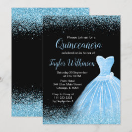 Invitación Vestido azul claro Faux Purpurina Quinceanera