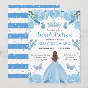 Invitación Vestido Azul Claro Princesa de Cabello Rojo Cumple