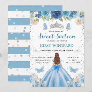 Invitación Vestido Azul Claro Princesa Pelirroja Dulces 16