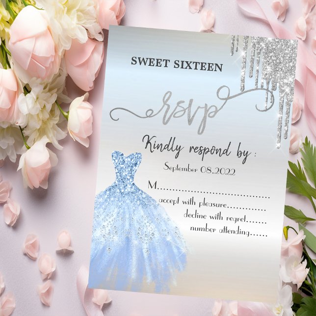 Invitación Vestido azul con gotas de brillo plateado Chic RSV (Subido por el creador)