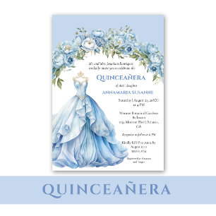 Invitación Vestido Azul de Baile Azul Vestido Floral Quinceañ