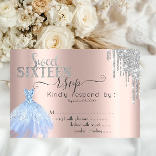 Invitación Vestido azul de goteo de purpurina plateada Dulces