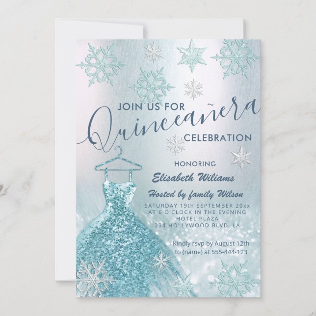 Invitación Vestido azul de invierno lúgubre purpurinoso sombr (Anverso)