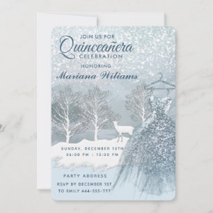 Invitación Vestido azul de la escena de invierno de color de
