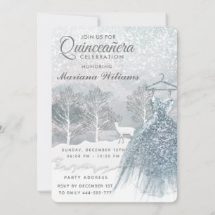 Invitación Vestido azul de la escena de invierno de color de