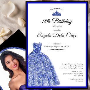 Invitación Vestido azul elegante debut cumpleaños 18