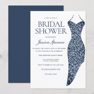 Invitación Vestido azul índigo de la marina con ducha de novi