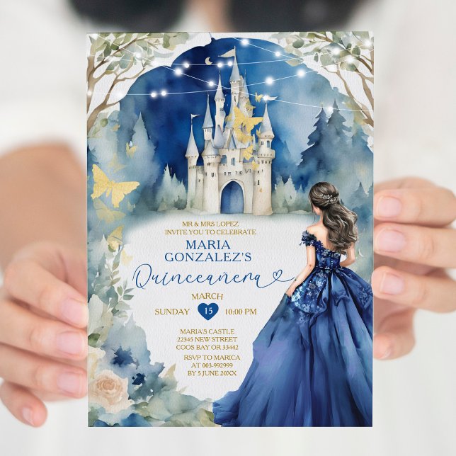 Invitación Vestido azul marino Castillo blanco Floral Quiñcea (Subido por el creador)