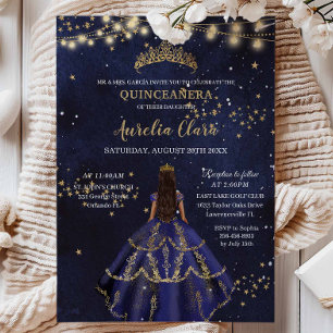 Invitación Vestido azul marino Chic Starry Night Quinceañera