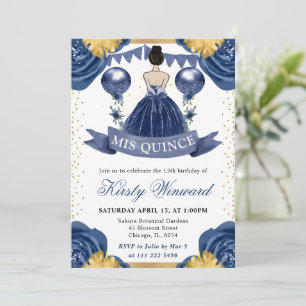 Invitación Vestido Azul Marino Morena Princesa Quinceañera