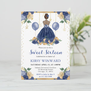 Invitación Vestido Azul Marino Princesa De Piel Oscura Sweet