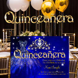 Invitación Vestido Azul Oscuro con Tiara para Cumpleaños de Q