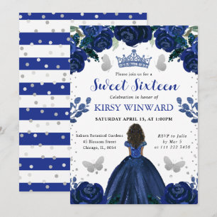 Invitación Vestido Azul Oscuro Princesa De Piel Morena Dulces