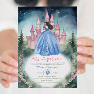 Invitación Vestido azul polvoriento Bosque verde 15 años Mis 