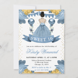 Invitación Vestido azul polvoriento Cabello castaño Princesa 