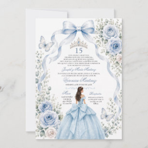 Invitación Vestido Azul Quinceañera 15 Años Princesa Tiara