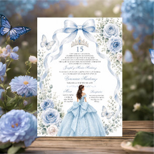 Invitación Vestido Azul Quinceañera 15 Años Princesa Tiara
