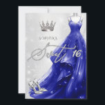 Invitación Vestido azul real Copos de nieve dulce de invierno<br><div class="desc">Plata Purpurina Azul Real Vestido Snowflakes Invitación 16</div>