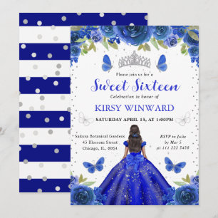 Invitación Vestido Azul Real Princesa De Piel Oscura Cumple 1