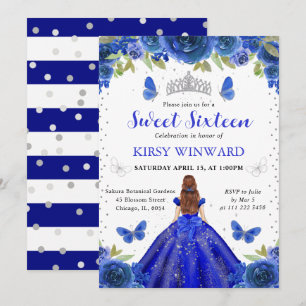 Invitación Vestido Azul Real Princesa Pelirroja Dulces 16