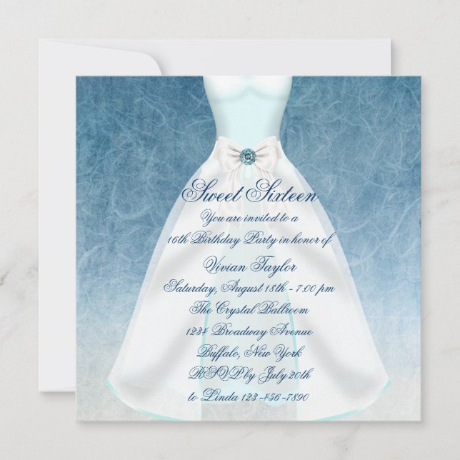 Invitación Vestido azul turquesa Fiesta de cumpleaños número  (Anverso)