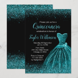 Invitación Vestido azul verde azulado Faux Purpurina Quincean