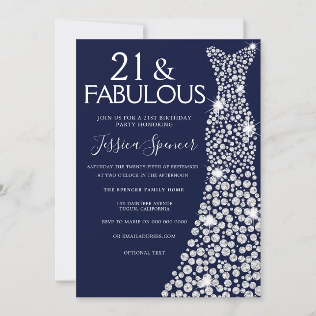Invitación Vestido blanco azul de la marina 21ª fabulosa fies (Anverso)