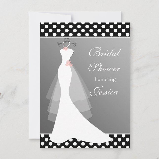Invitación Vestido blanco en gris, ducha nupcial del lunar (Anverso)