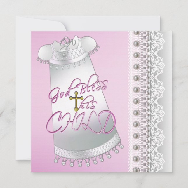 Invitación Vestido Blanco Perlas Niña Bautizo (Anverso)