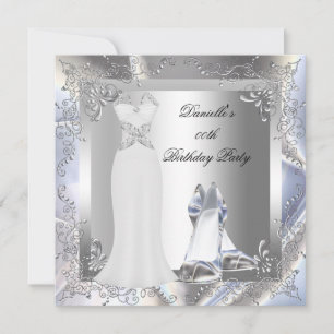 Invitación Vestido Blanco Plateado Zapatos de Tacón Alto Cump