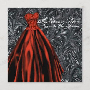Invitación Vestido Blanco Rojo Negro Quinceañera Negra Roja