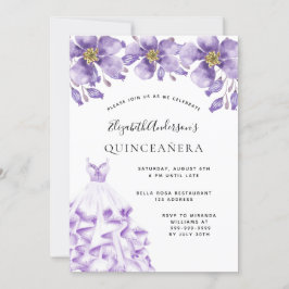 Invitación Vestido blanco violeta de Quinceanera floral elega