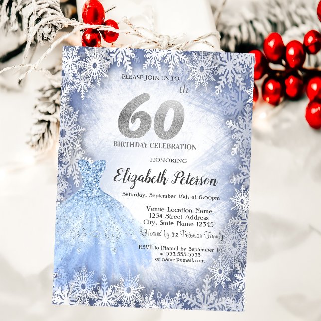 Invitación Vestido Blue Snowflakes Invierno 60 cumpleaños (Subido por el creador)