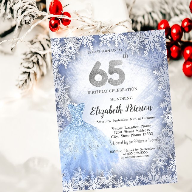 Invitación Vestido Blue Snowflakes Invierno 65 cumpleaños (Subido por el creador)