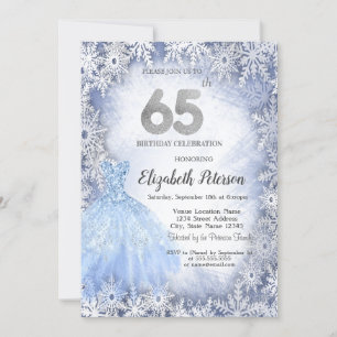 Invitación Vestido Blue Snowflakes Invierno 65 cumpleaños
