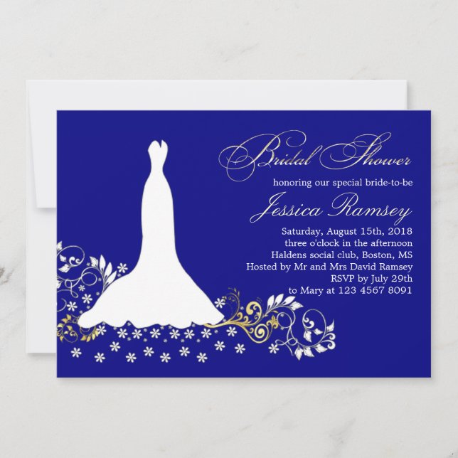 Invitación Vestido boda blanco, bañador en ducha azul (Anverso)