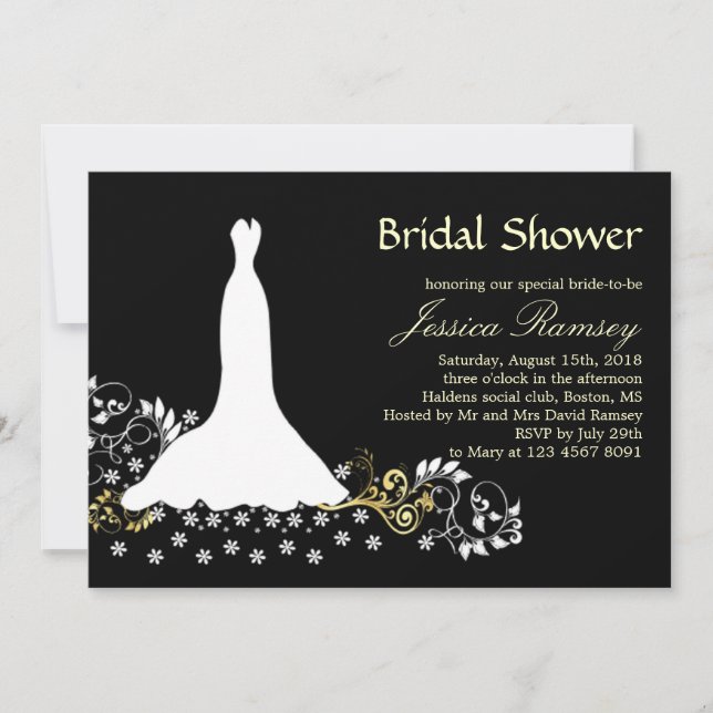 Invitación Vestido boda blanco, bañador en ducha negra de nov (Anverso)