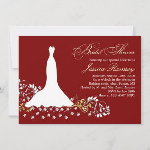 Invitación Vestido boda blanco, bañador en ducha roja
