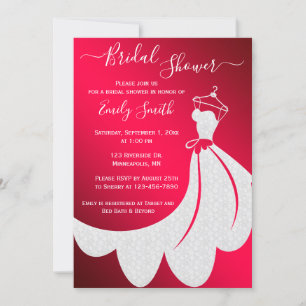 Invitación Vestido Boda blanco en ducha de novia roja