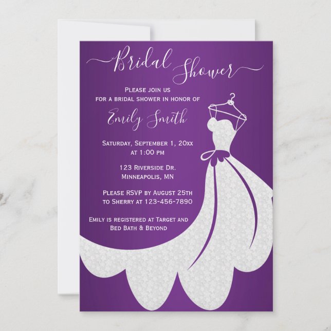 Invitación Vestido Boda blanco en ducha marrón novia (Anverso)