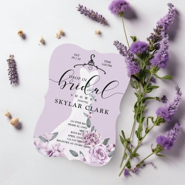 Invitación Vestido Boda Blanco Florités Cae En Ducha Bridal (Florals White Wedding Dress Drop In Bridal Shower Invitation)