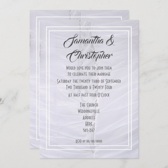 Invitación Vestido boda de encaje blanco (Anverso / Reverso)