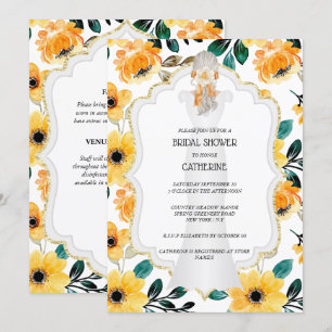 Invitación Vestido boda dorado amarillo verde novia gris