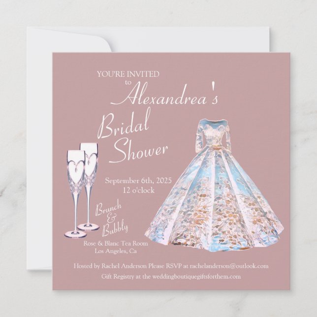 Invitación Vestido boda ducha de novia Brunch & Bubbly (Anverso)