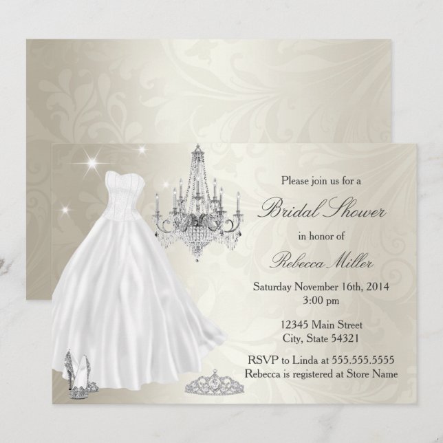 Invitación Vestido Boda ducha de novia crema blanca (Anverso / Reverso)